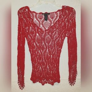 The limited hand knit red sweater top with beading